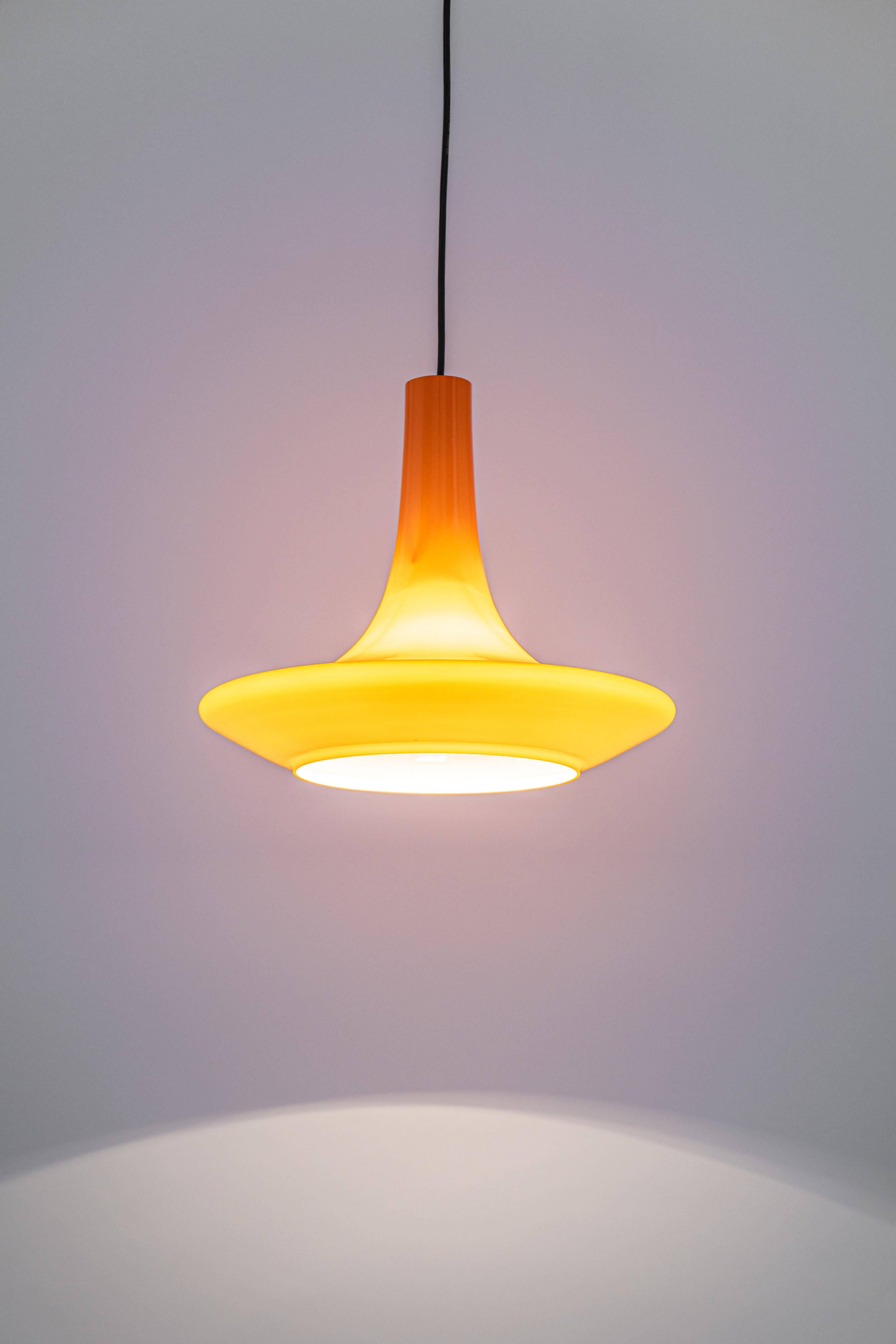 Wonderful Orange Opal Glass Pendant Light, Peill & Putzler, Germany, 1970s 2