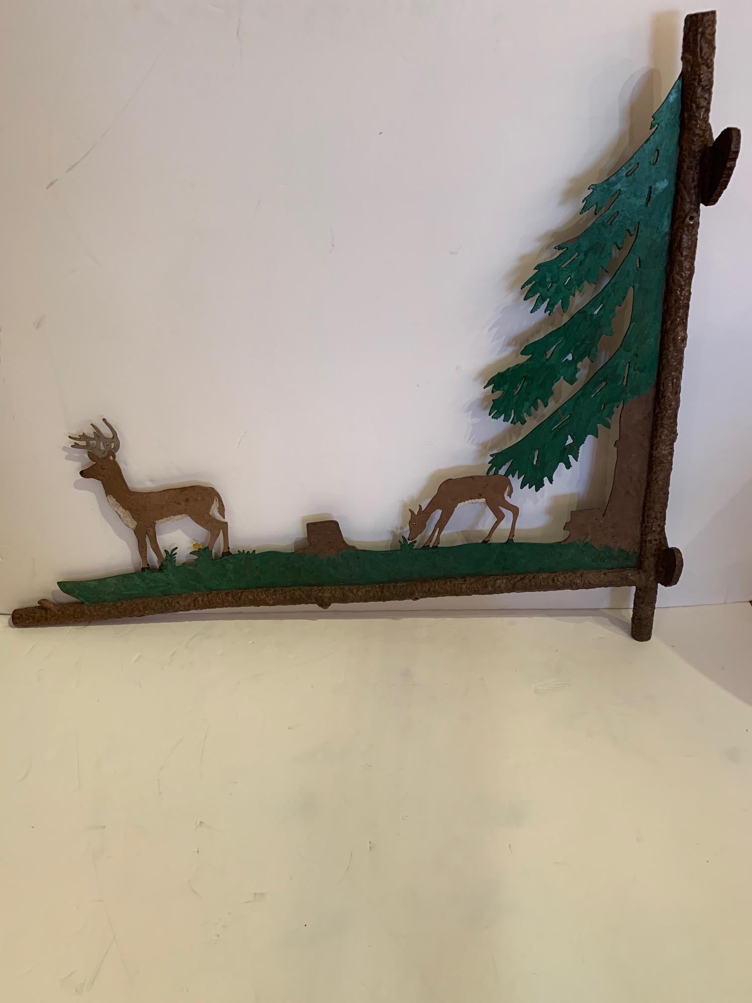 Wonderful Painted Two Sided Iron Sign with Bucolic Deer 4