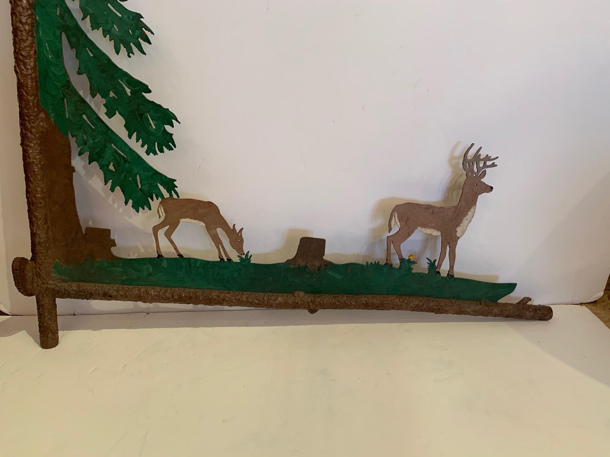 Folk Art Wonderful Painted Two Sided Iron Sign with Bucolic Deer