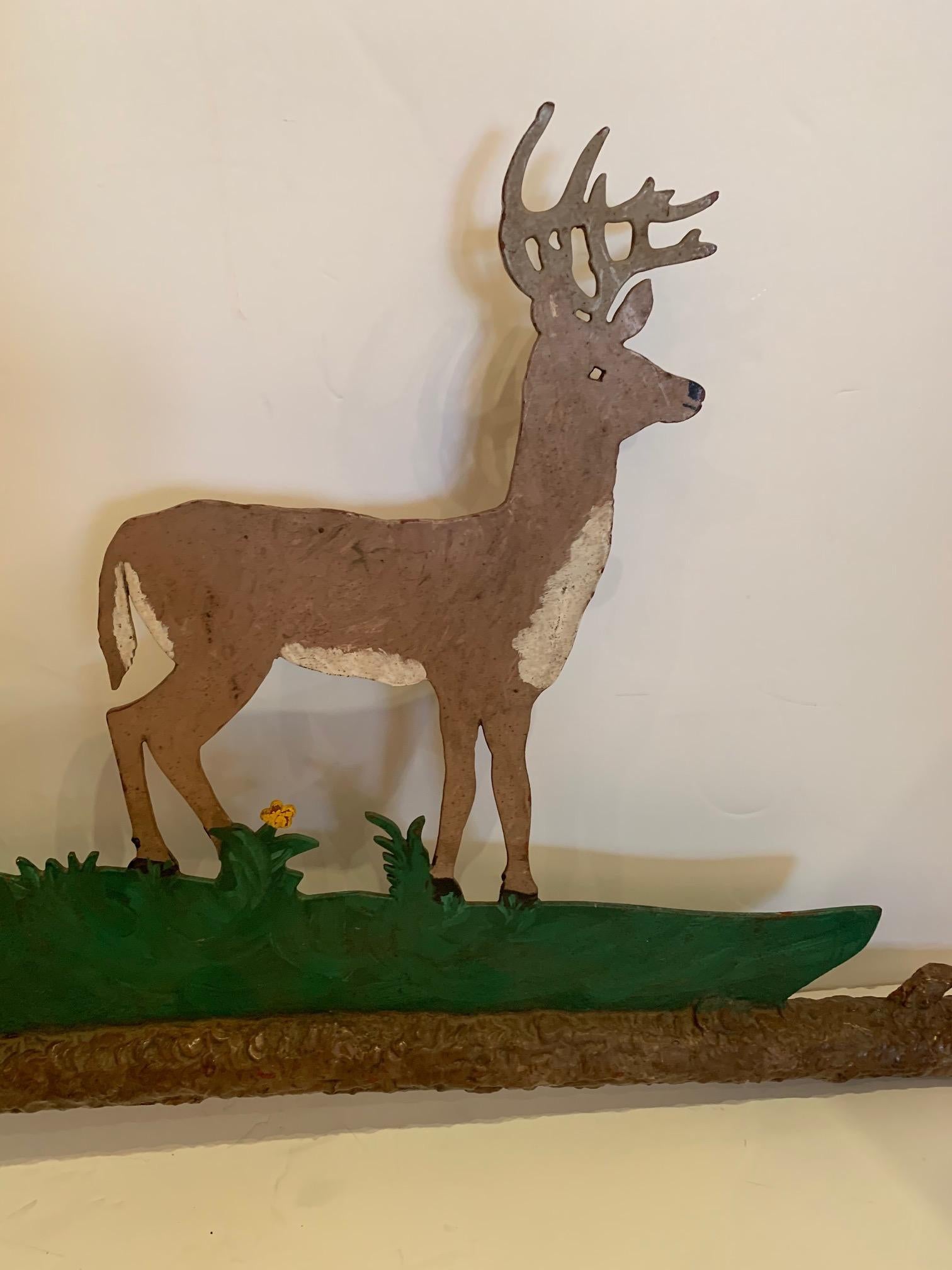 American Wonderful Painted Two Sided Iron Sign with Bucolic Deer