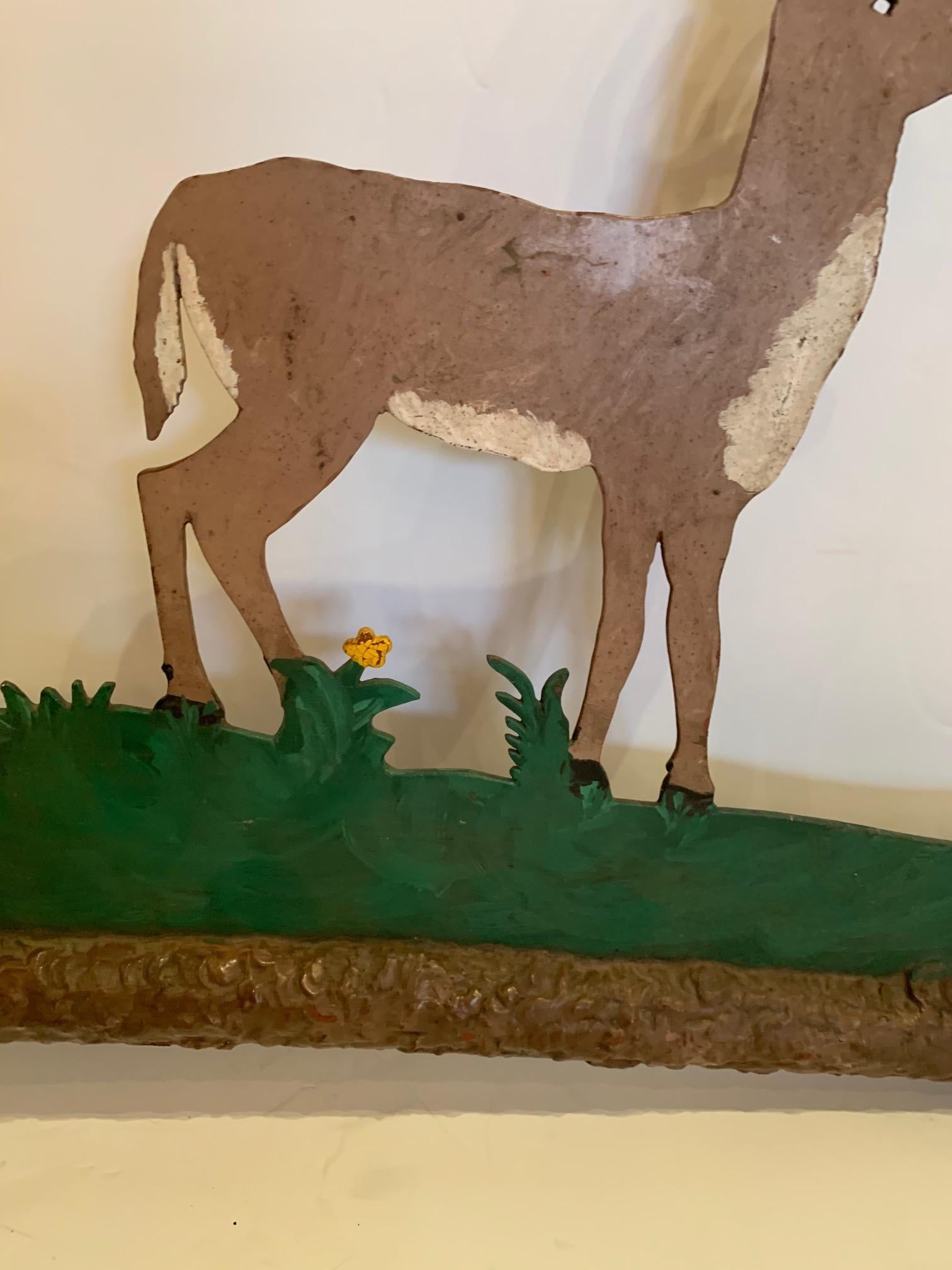 Hand-Painted Wonderful Painted Two Sided Iron Sign with Bucolic Deer