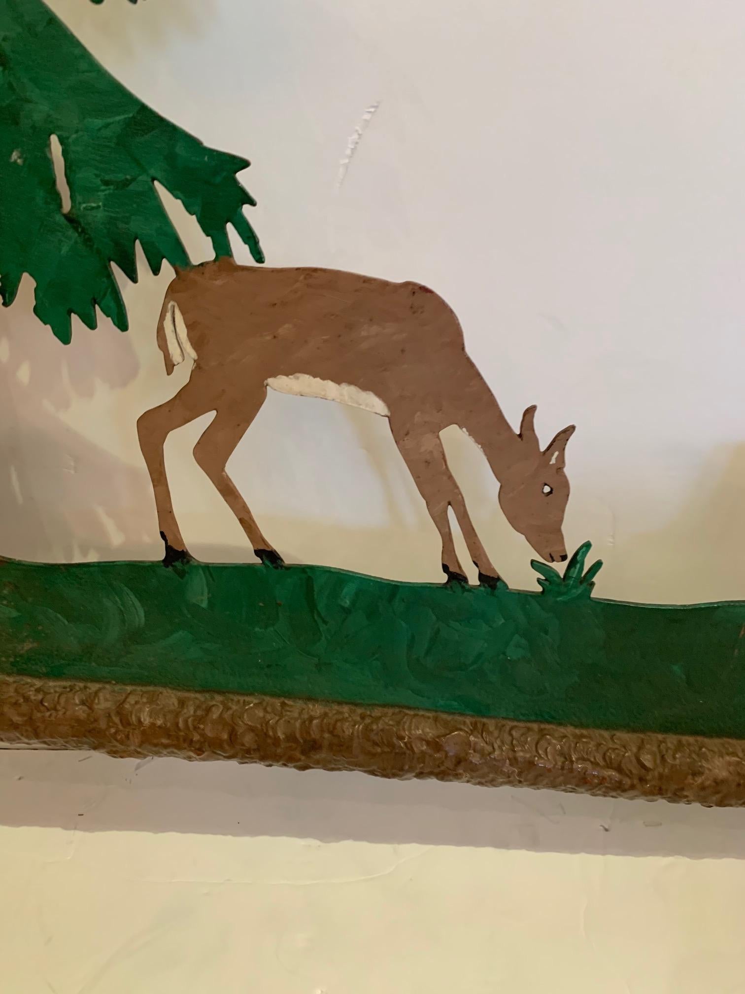 Wonderful Painted Two Sided Iron Sign with Bucolic Deer In Excellent Condition In Hopewell, NJ