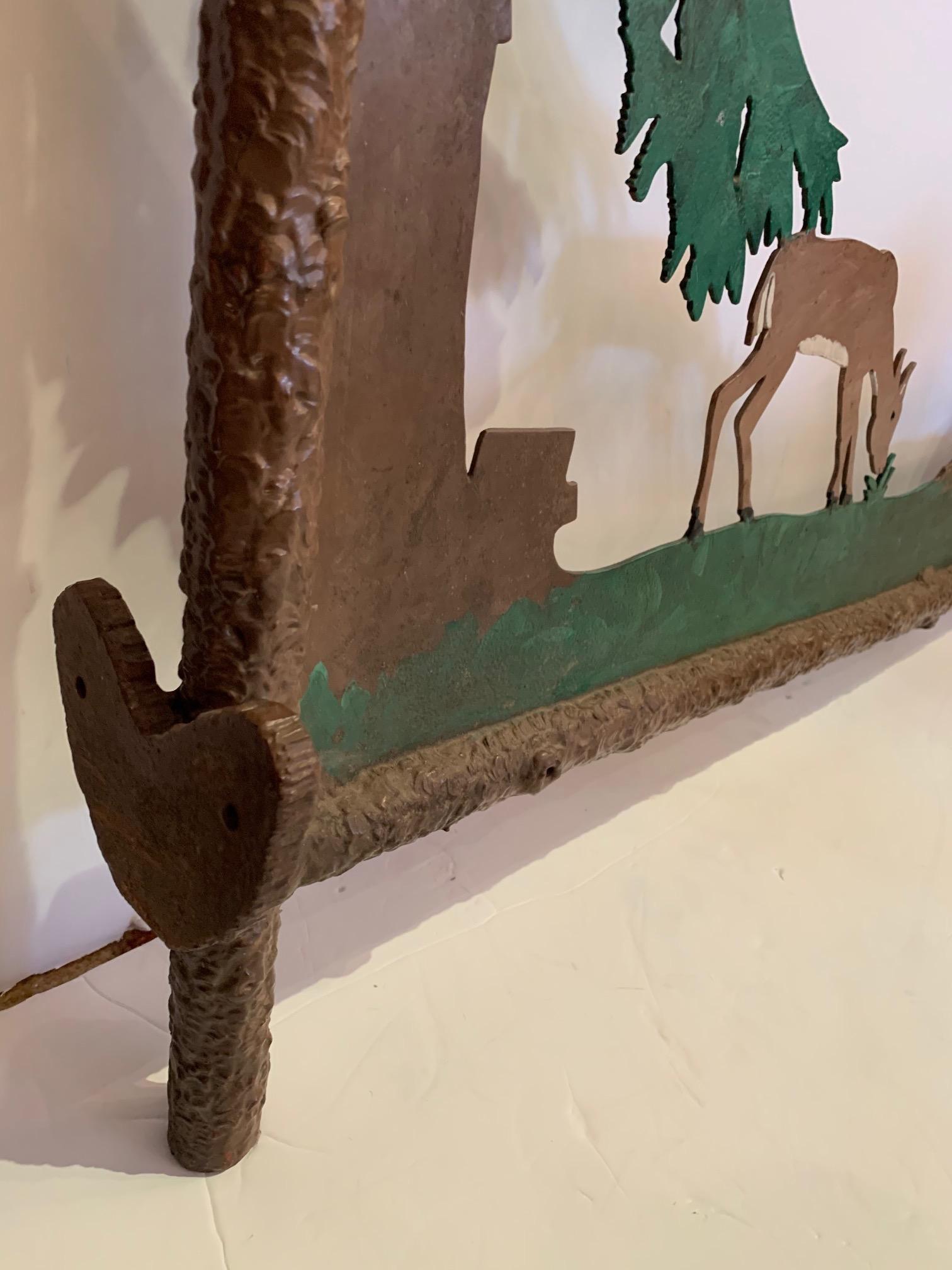 Wonderful Painted Two Sided Iron Sign with Bucolic Deer 1