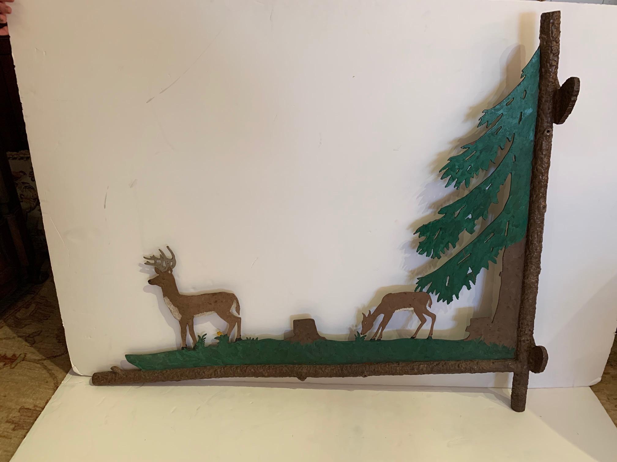 Wonderful Painted Two Sided Iron Sign with Bucolic Deer 2