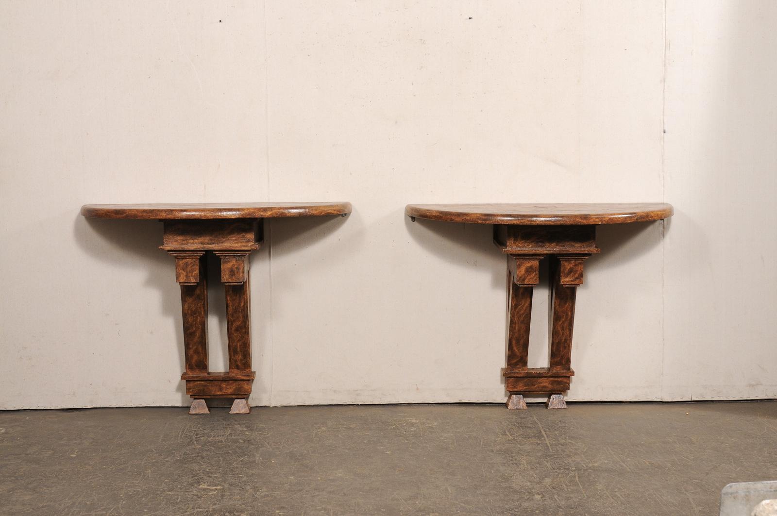 English Wonderful Pair 19th C. Architectural Fragment Wall Consoles w/Faux Burl Finish For Sale
