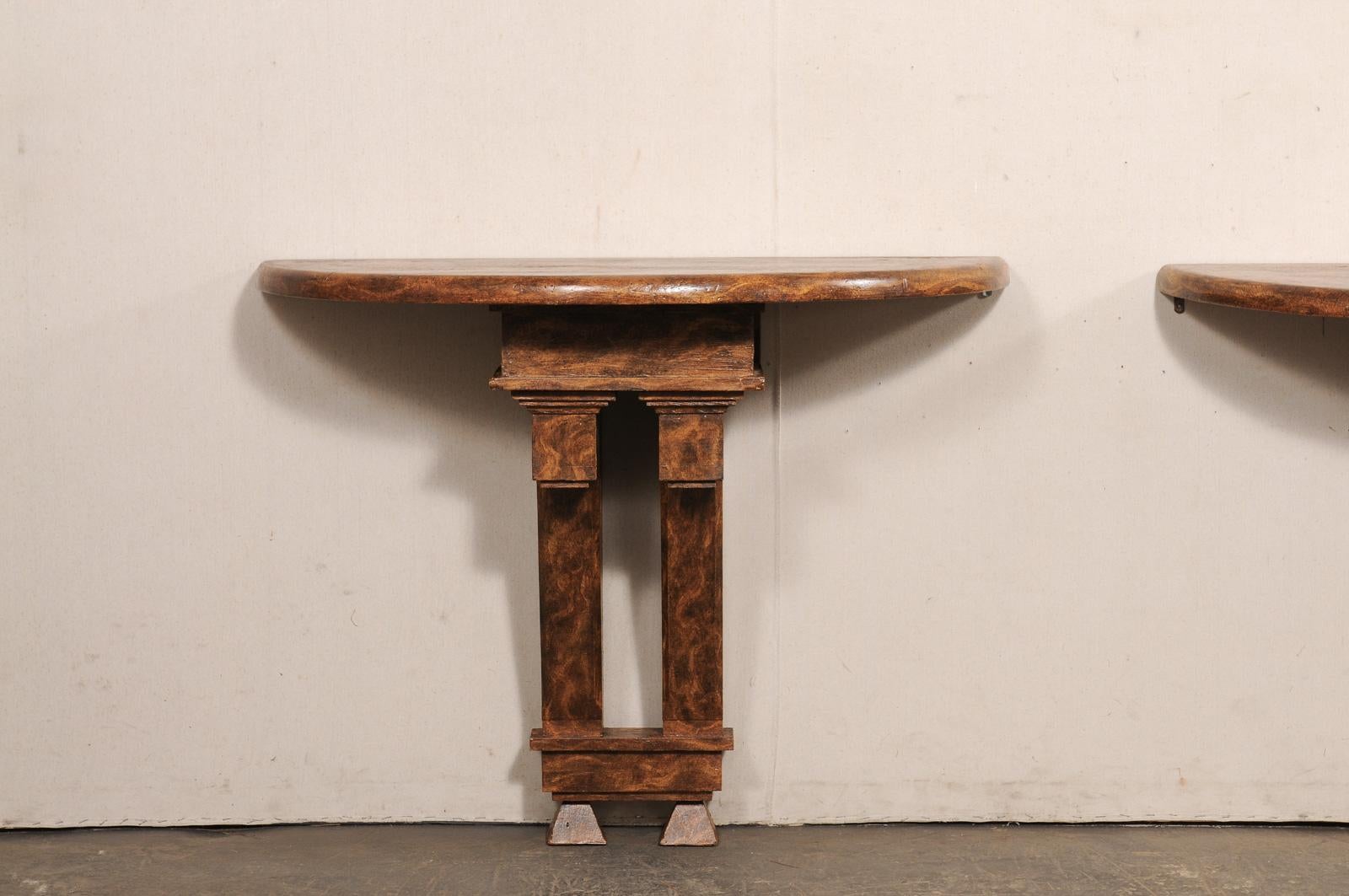 Wonderful Pair 19th C. Architectural Fragment Wall Consoles w/Faux Burl Finish In Good Condition For Sale In Atlanta, GA