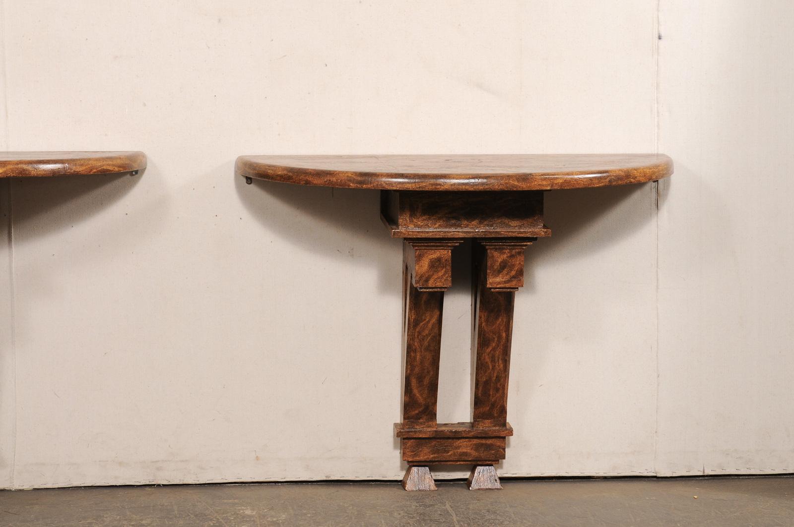 19th Century Wonderful Pair 19th C. Architectural Fragment Wall Consoles w/Faux Burl Finish For Sale