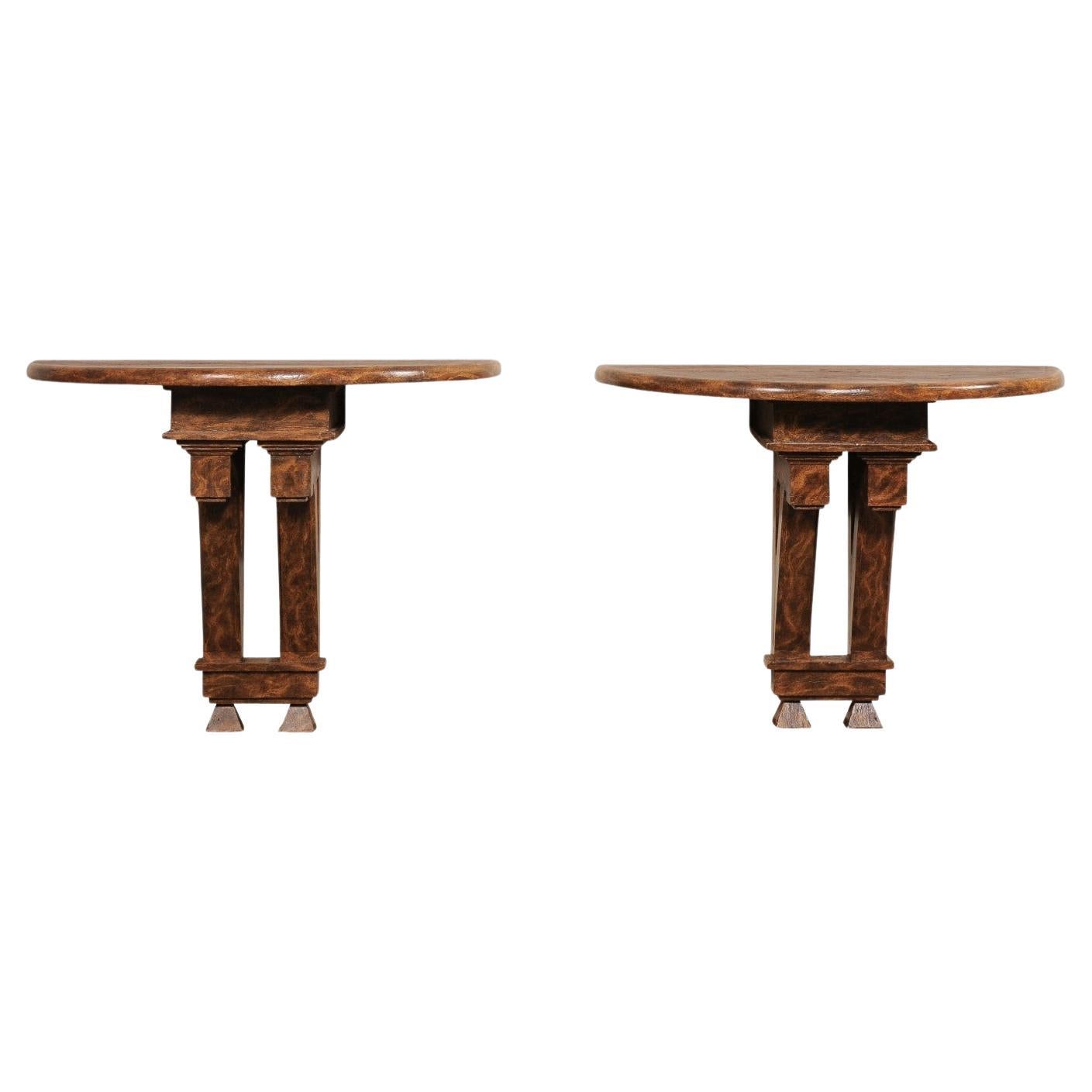 Wonderful Pair 19th C. Architectural Fragment Wall Consoles w/Faux Burl Finish For Sale