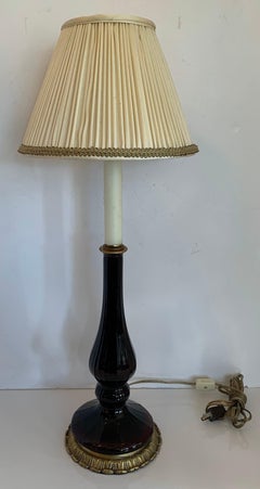 Wonderful Pair of Amethyst Crystal Glass Bronze Candlestick Column Lamps