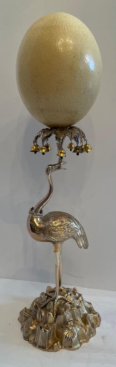 Wunderbares Paar Anthony Redmile versilberte Störche Straußeneier Messingglocken