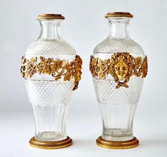 Wonderful Pair Baccarat Bronze Ormolu Mounted Filigree Bacchus Crystal Vases