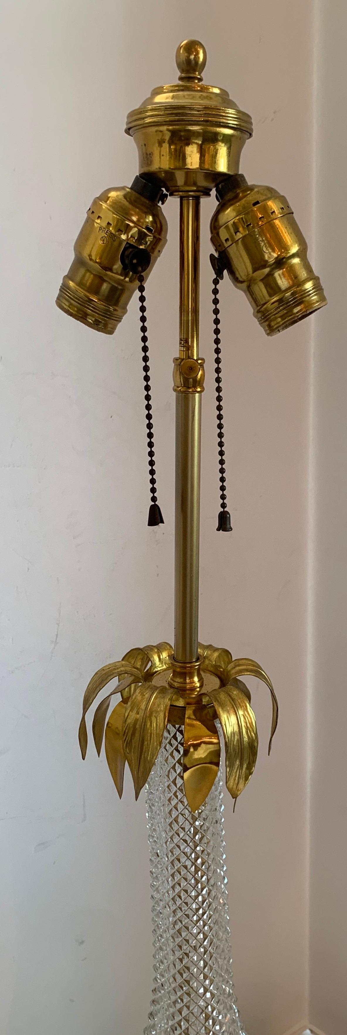 Brass Wonderful Pair Baccarat French Cut Crystal Bronze Ormolu Mounted Palm Tree Lamps