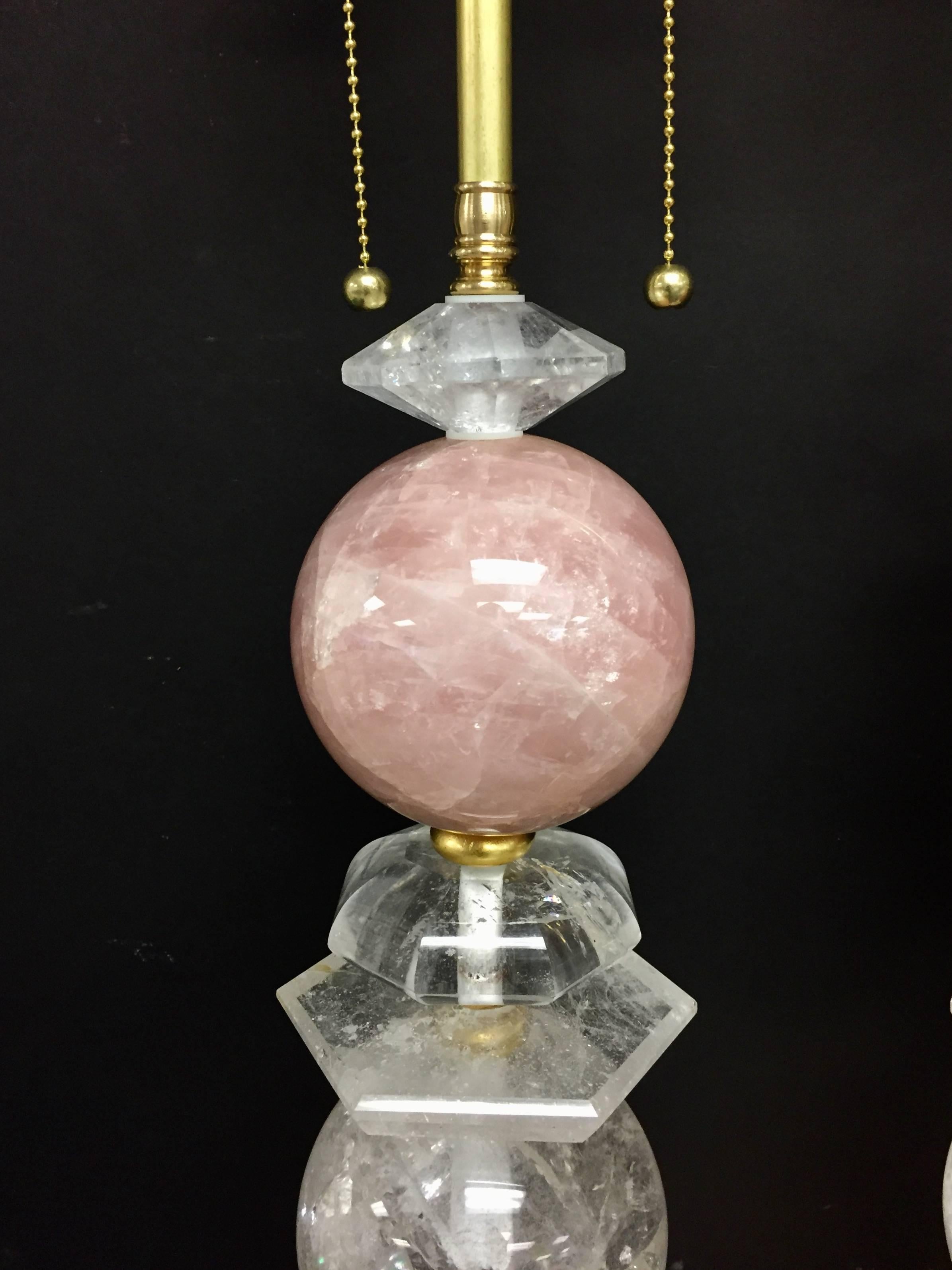 20th Century Wonderful Pair of Bagues Mid-Century Modern Rock Crystal Rose Quartz Table Lamps