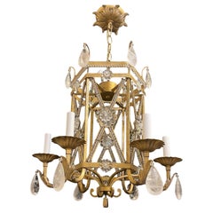 Wonderful Pair Baguès Rock Crystal Chinoiserie Gold Gilt Chandeliers Fixtures