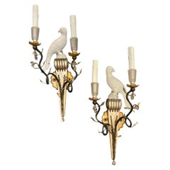 Wonderful Pair Baguès Sherle Wagner Two-Arm Crystal Bird Urn Vintage Sconces