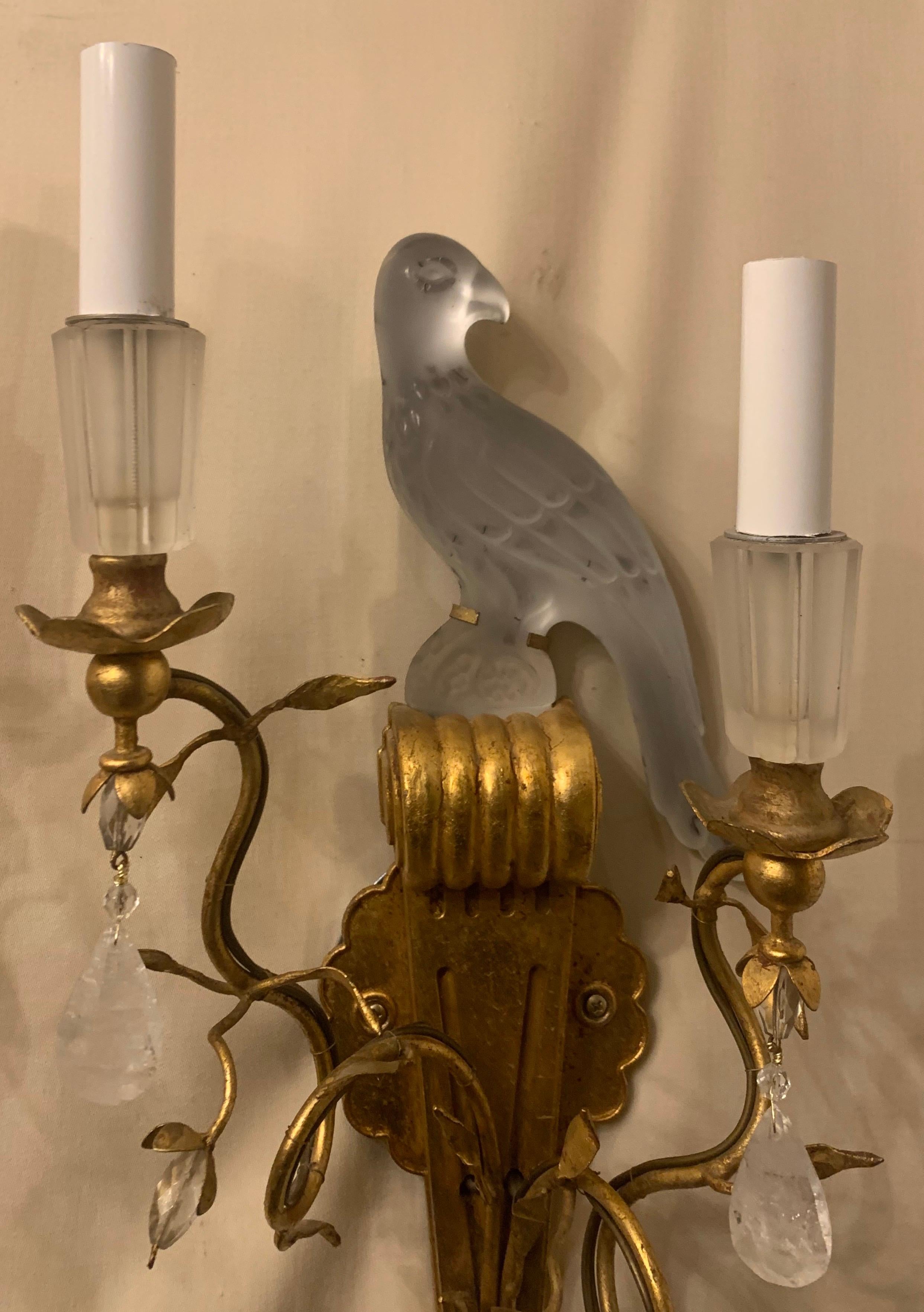 Wonderful Pair of Baguès Sherle Wagner Two-Arm Rock Crystal Bird Urn Sconces In Good Condition In Roslyn, NY