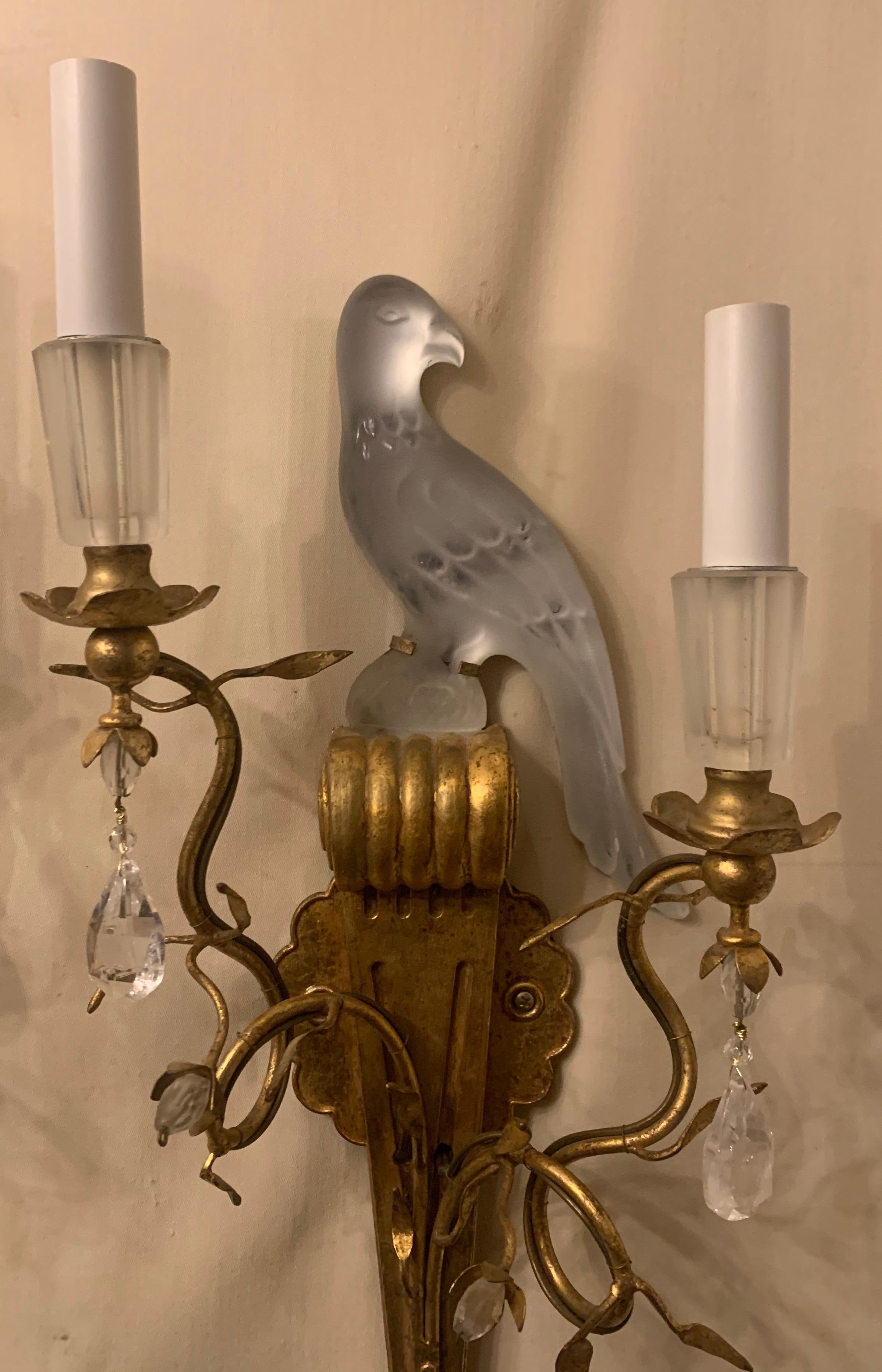 Wonderful Pair of Baguès Sherle Wagner Two-Arm Rock Crystal Bird Urn Sconces In Good Condition In Roslyn, NY