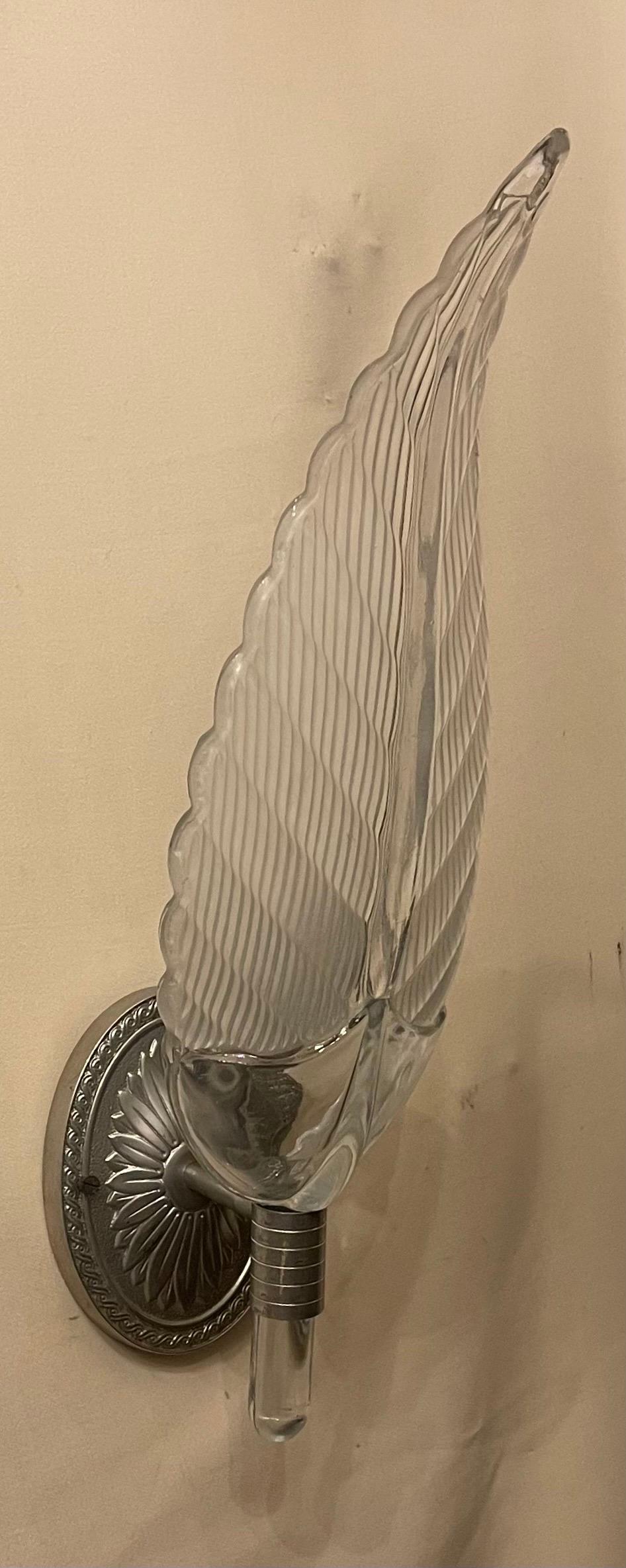 20ième siècle Merveilleuse paire d'appliques en nickel à feuilles de Murano de Barovier&Toso, modernes au milieu du siècle dernier en vente