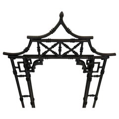 Wonderful Pair Black Enamel Gloss Lacquered Chinoiserie Pagoda Iron Mirrors