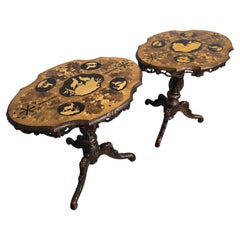 Wonderful Pair Black Forest Inlaid Lamp Tables
