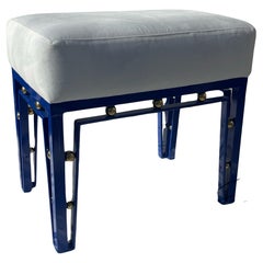 Wonderful Pair Blue Enamel Brass Ball Upholstered Benches