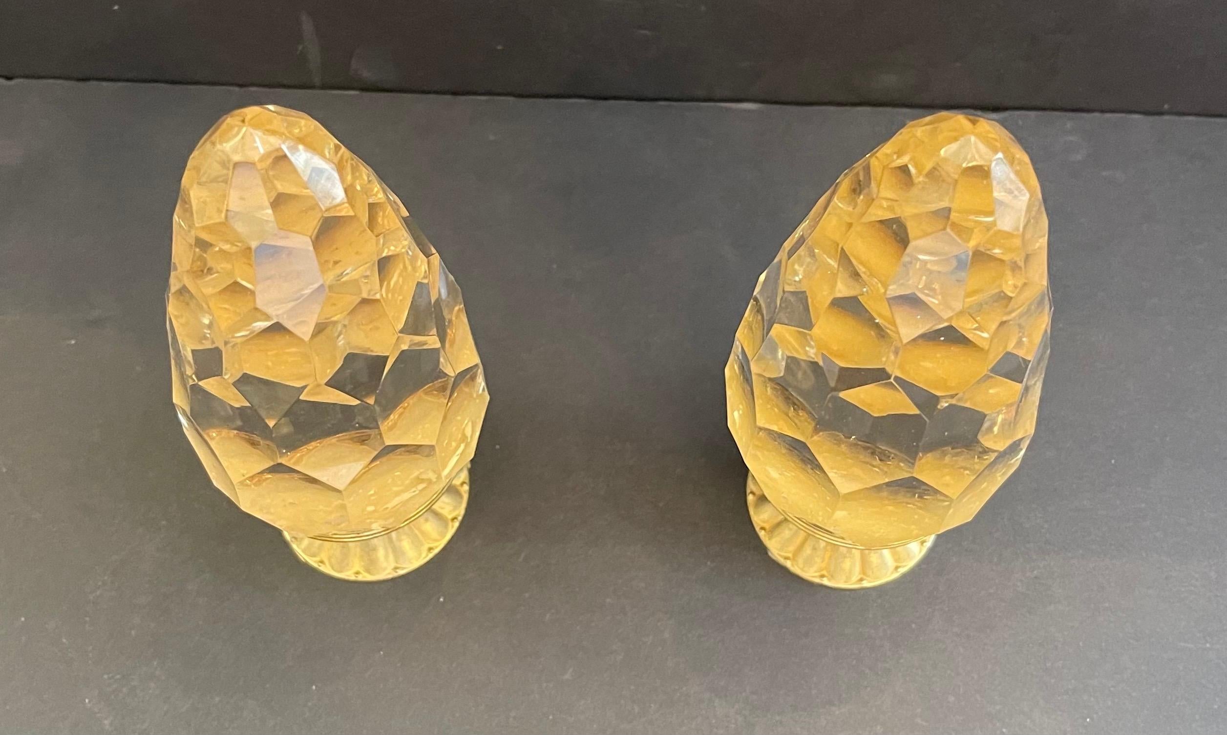 Wonderful Pair Boule d'Escalier Honeycomb Crystal Banister Newel Post Finials In Good Condition In Roslyn, NY