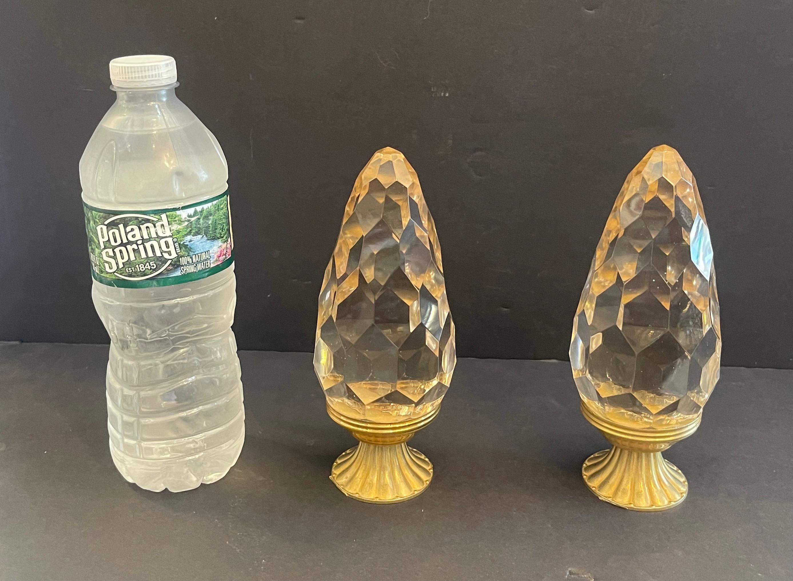 20th Century Wonderful Pair Boule d'Escalier Honeycomb Crystal Banister Newel Post Finials