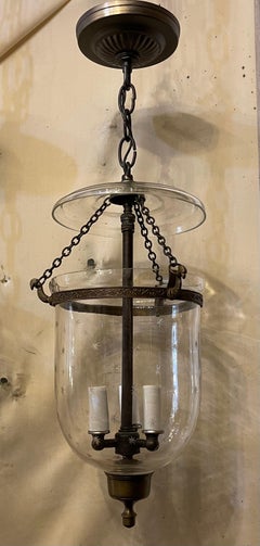 Wonderful Pair Brass Blown Glass Star Bell Jar Lantern Vaughan Light Fixtures