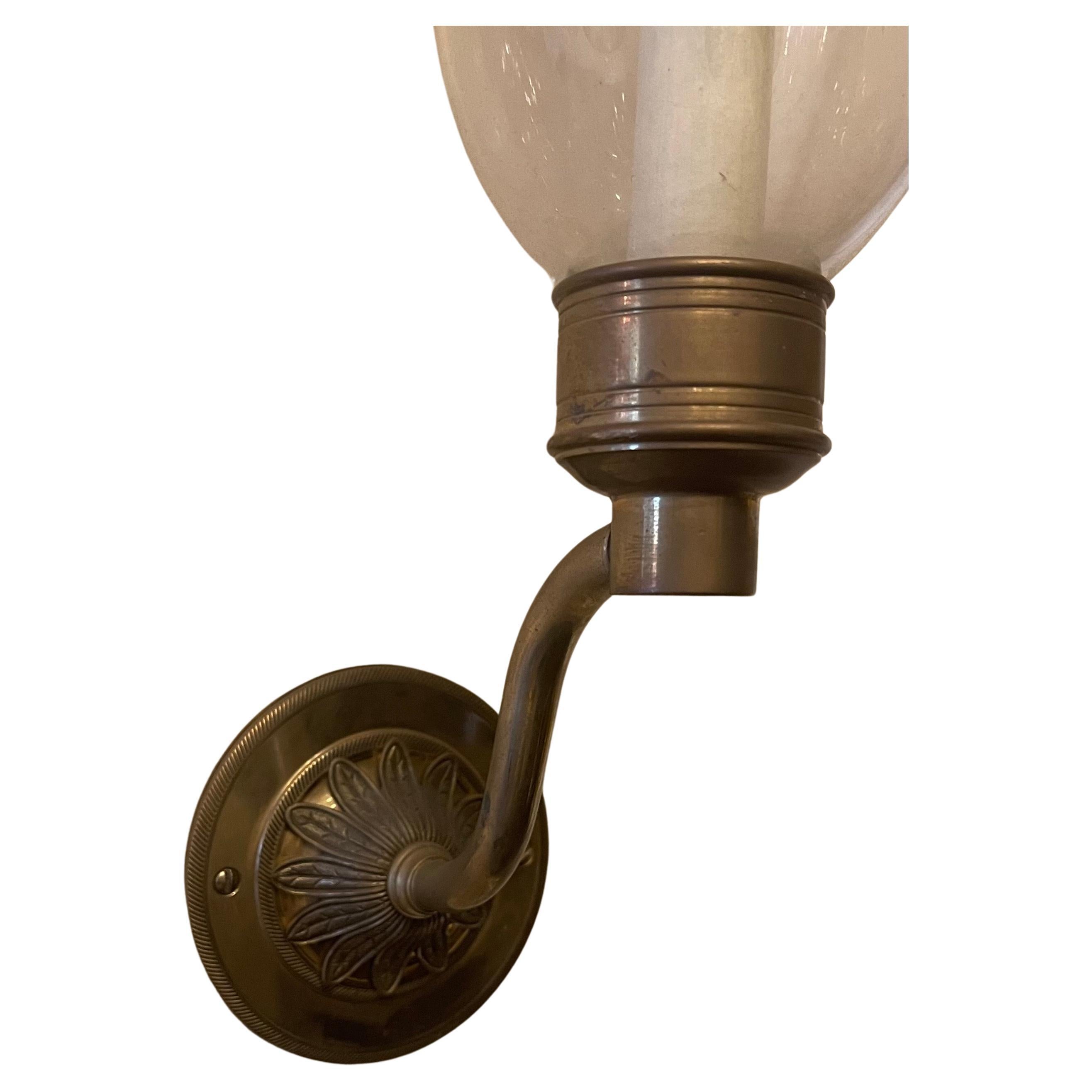 A Wonderful Pair Of Bronze And Etched Hurricane Glass Georgian / Regency Style Vaughan Designs Wall Sconces Each With A Candelabra Socket That Comes Ready To Install With Mounting Hardware.