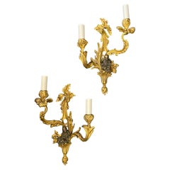 Vintage Wonderful Pair Bronze Maison Bagues Chinoiserie Figurine Rococo Louis XV Sconces