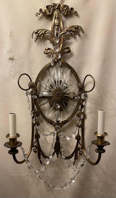 Wonderful Pair of Caldwell Bronze Bow Swag Crystal Sunburst Star Elegant Sconces