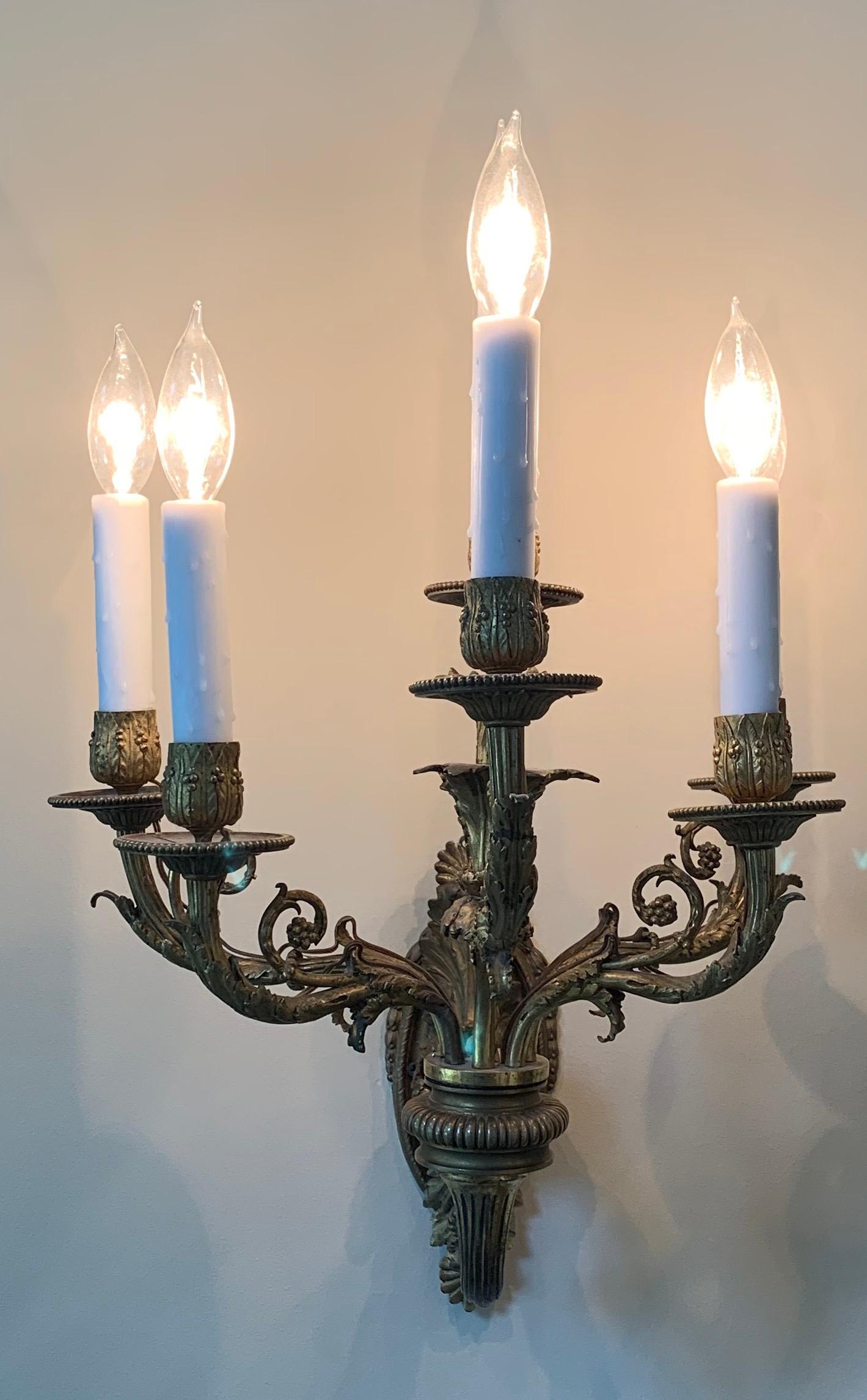 Gilt Wonderful Pair Caldwell French Dore Bronze Neoclassical Empire Regency Sconces