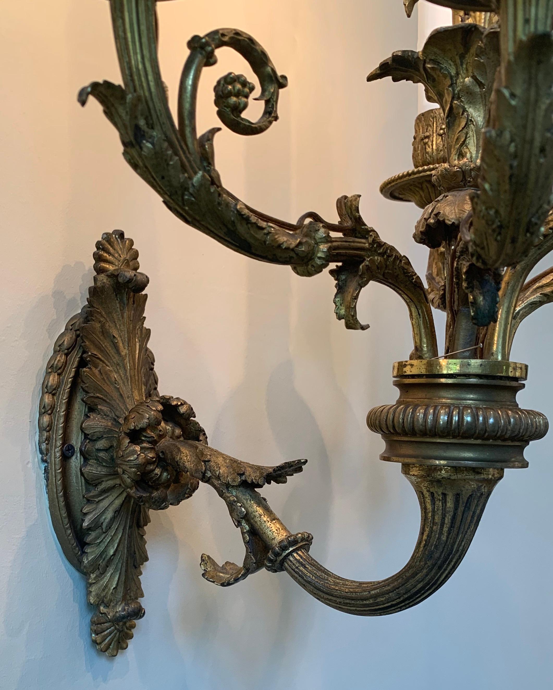 Wonderful Pair Caldwell French Dore Bronze Neoclassical Empire Regency Sconces 1