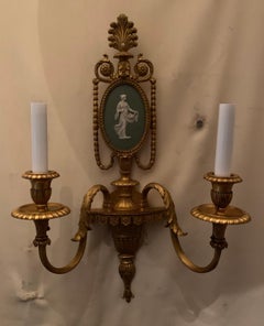 Wonderful Pair Caldwell Green Wedgwood Doré Bronze Ormolu Neoclassical Sconces