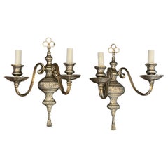 Wonderful Pair Caldwell Silvered Bronze Nickel Tassel Regency Baroque Sconces