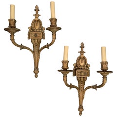 Wonderful Pair of Caldwell Style Gilt Bronze Patina Putti Cherub Sconces