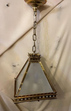 Wonderful Pair Charles Edwards Greenhouse Brass Frosted Glass Lanterns Fixtures
