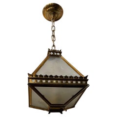 Wonderful Pair Charles Edwards Greenhouse Brass Frosted Glass Lanterns Fixtures