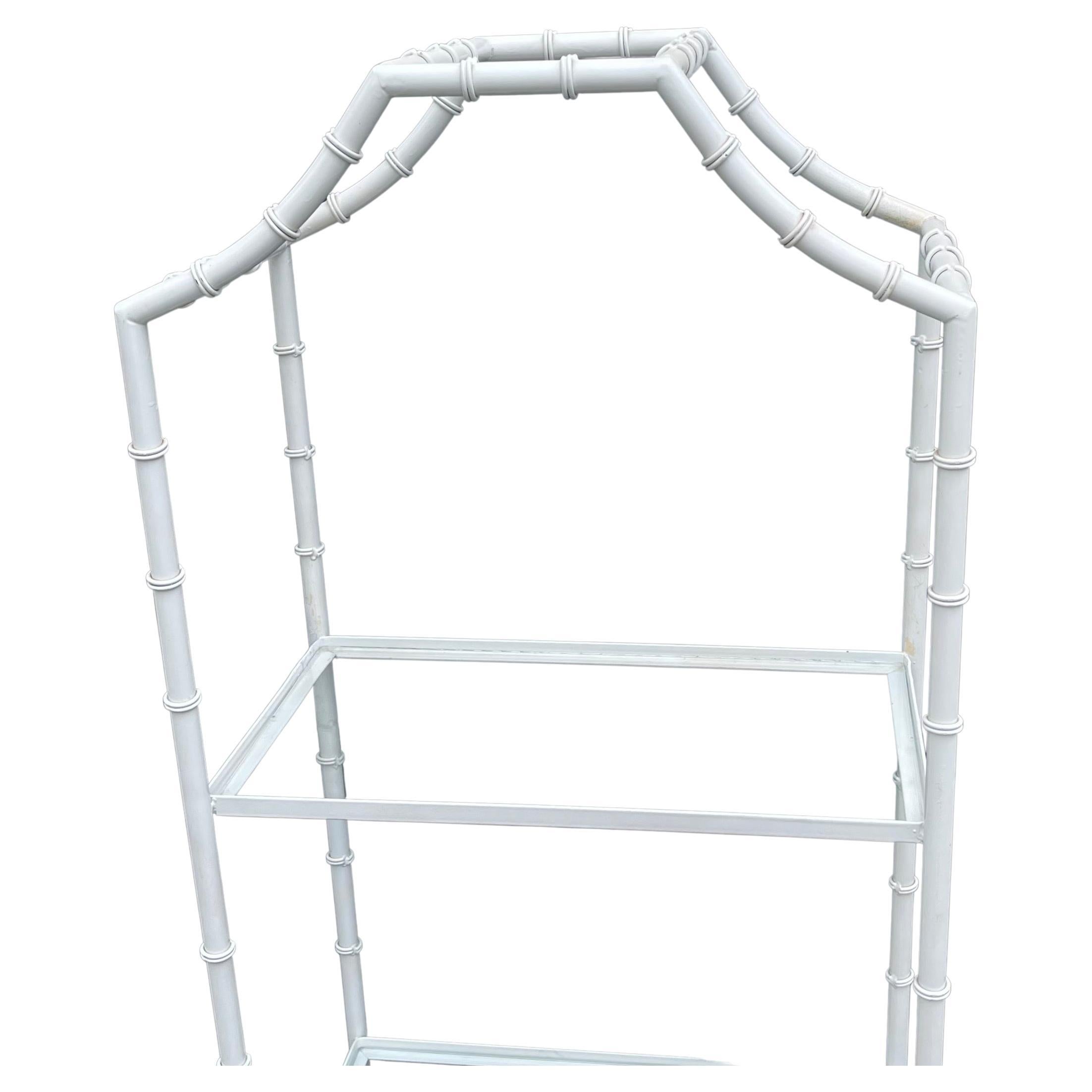 A Wonderful Pair Of Chinoiserie Faux Bamboo Arch Shape With Glass Insert Etagere / Bookshelf's Painted White