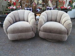 Wonderful Pair Croissant Back Swivel Rocker Lounge Chairs Mid-Century Modern
