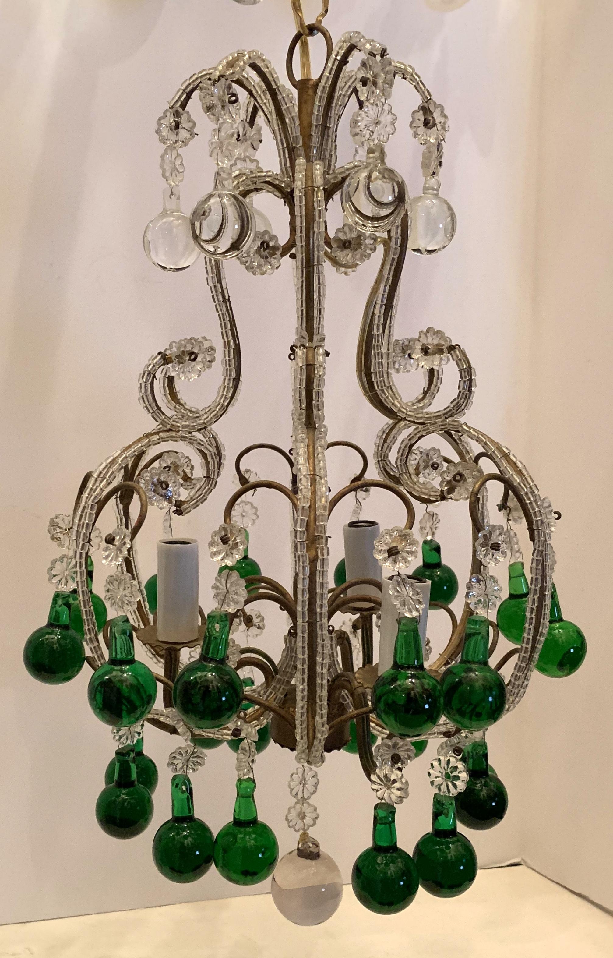 Curated visual reference: Picture Idea: Wonderful Pair Crystal Beaded Emerald Green Italian Petite Chandeliers