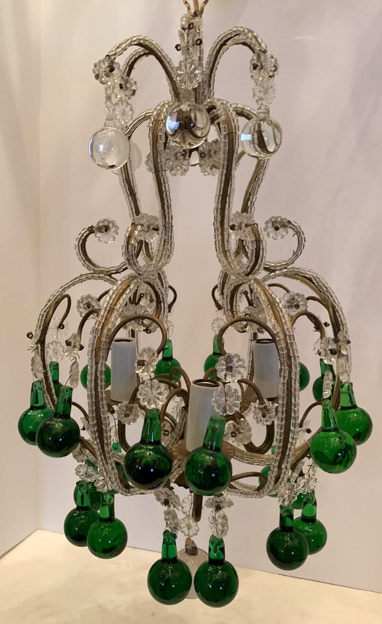 Emerald Green Chandeliers With Crystals Reference: Wonderful Pair Crystal Beaded Emerald Green Italian Petite Chandeliers