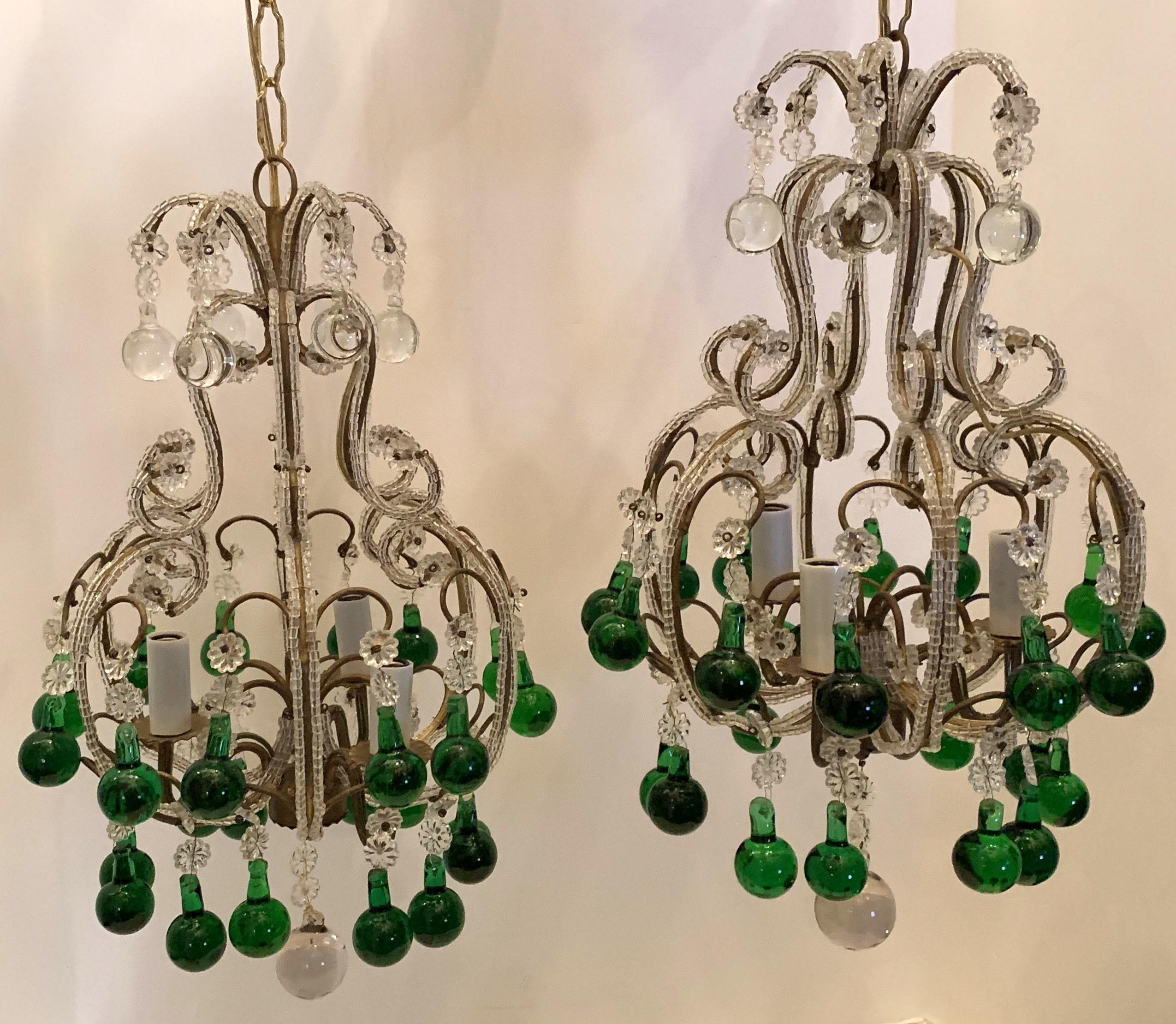 Curated visual reference: Wonderful Pair Crystal Beaded Emerald Green Italian Petite Chandeliers Photo Inspiration