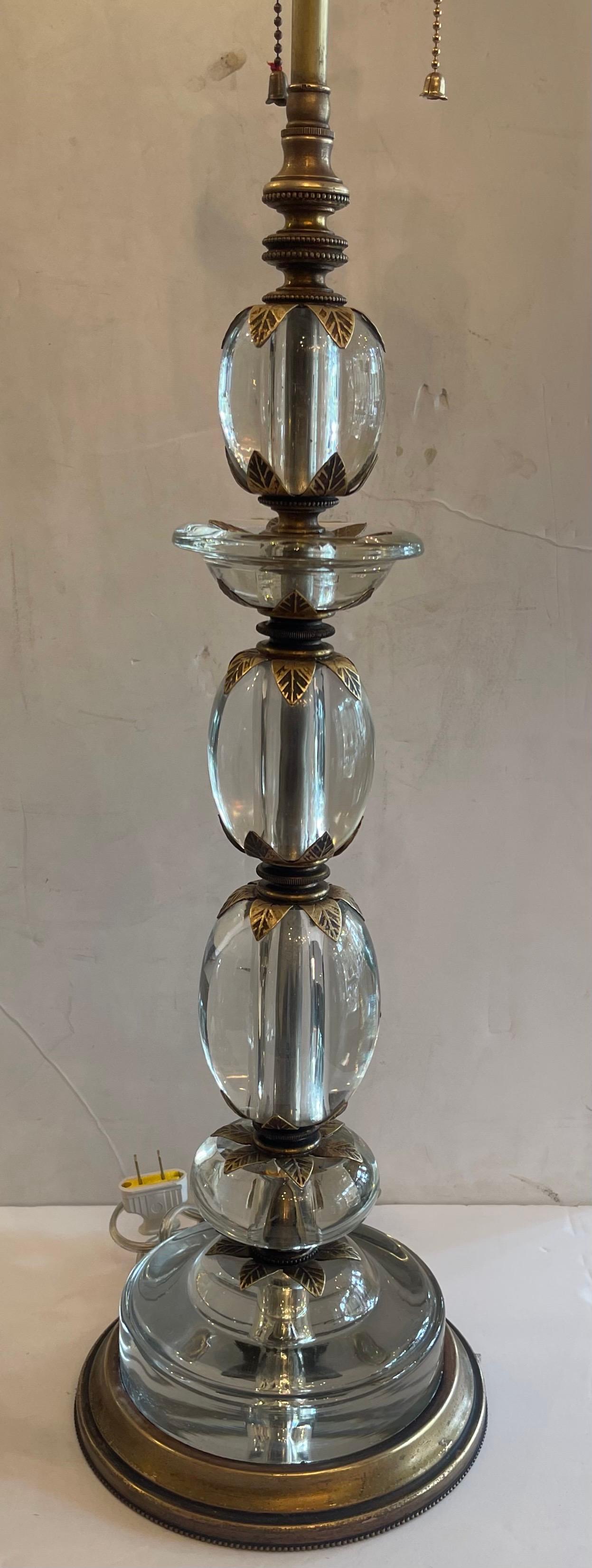 A Wonderful Pair Of Crystal / Art Glass Ormolu Mounted Bronze Stack Table Lamps In The Manner OF E. F. Caldwell

Wiring Has Been Updated