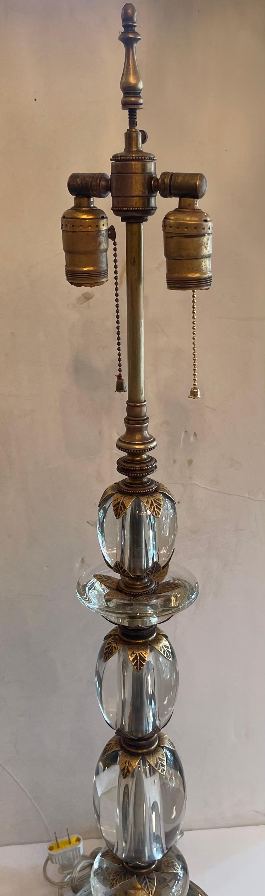 Wonderful Pair Crystal Glass Ormolu Bronze E. F. Caldwell Stack Table Lamps In Good Condition For Sale In Roslyn, NY