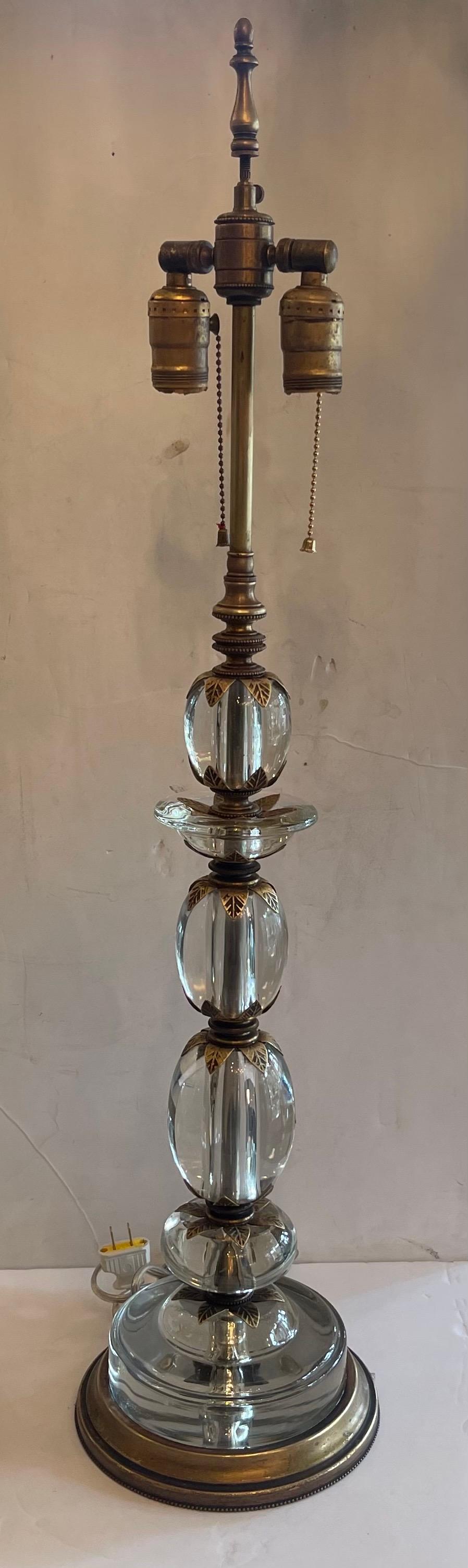 20th Century Wonderful Pair Crystal Glass Ormolu Bronze E. F. Caldwell Stack Table Lamps For Sale