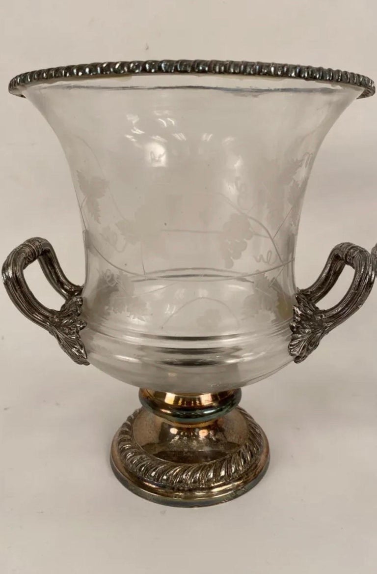 Wonderful Pair Crystal Silver Plated Van Bergh Champagne Wine Cooler Ice Buckets For Sale at 1stDibs