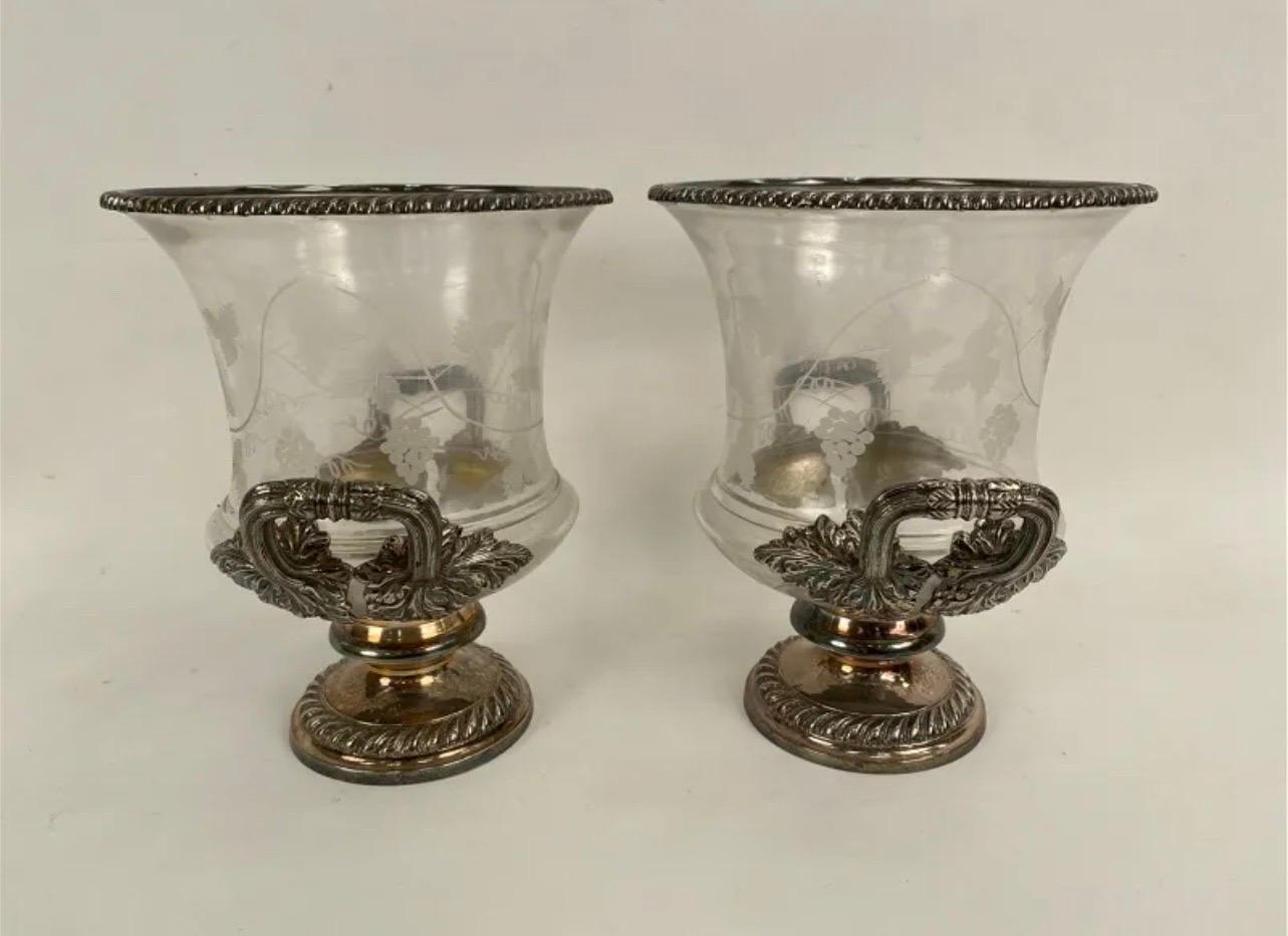 20th Century Wonderful Pair Crystal Silver Plated Van Bergh Champagne Wine Cooler Ice Buckets