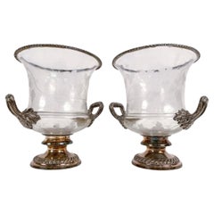 Vintage Wonderful Pair Crystal Silver Plated Van Bergh Champagne Wine Cooler Ice Buckets