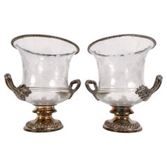 Wonderful Pair Crystal Silver Plated Van Bergh Champagne Wine Cooler Ice Buckets